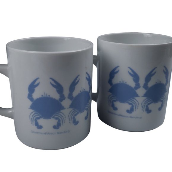 Goudchaux Maison Blanche Blue Crab Coffee Mugs Vintage 1980s Set 2 - Picture 3 of 10